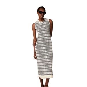 J. Crew Collection Crochet Midi  vocation Dress in Black White Stripe